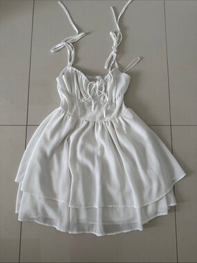 SheinWhite Tie-Strap Layered Mini Dress